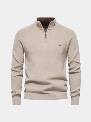DELACROIX | Pull Demi-Zip Maille Côtelée Pierre