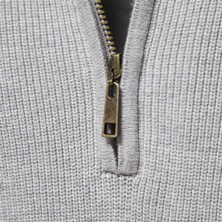 DELACROIX | Pull Demi-Zip Maille Côtelée Pierre