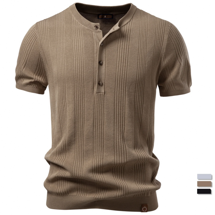 Prążkowana koszulka polo typu Henley