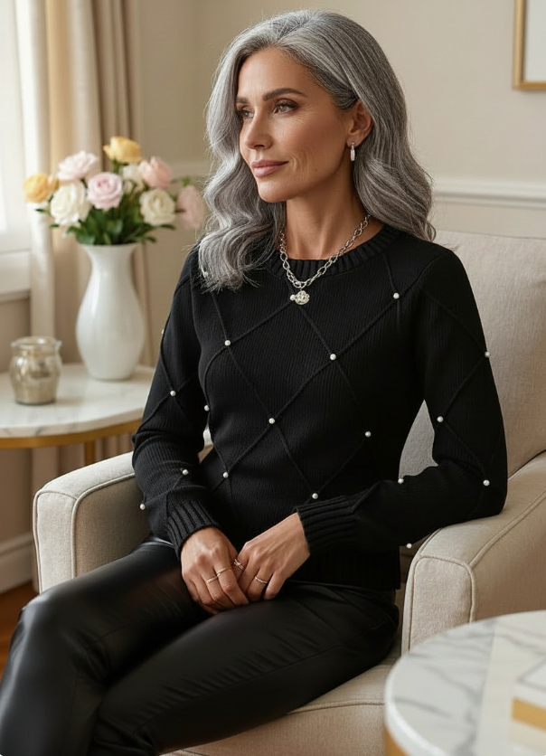 Marguerite™ – Elegancki sweter z delikatnymi perłami