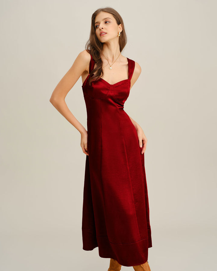 Czerwona sukienka maxi o kroju A z dekoltem w kształcie serca
